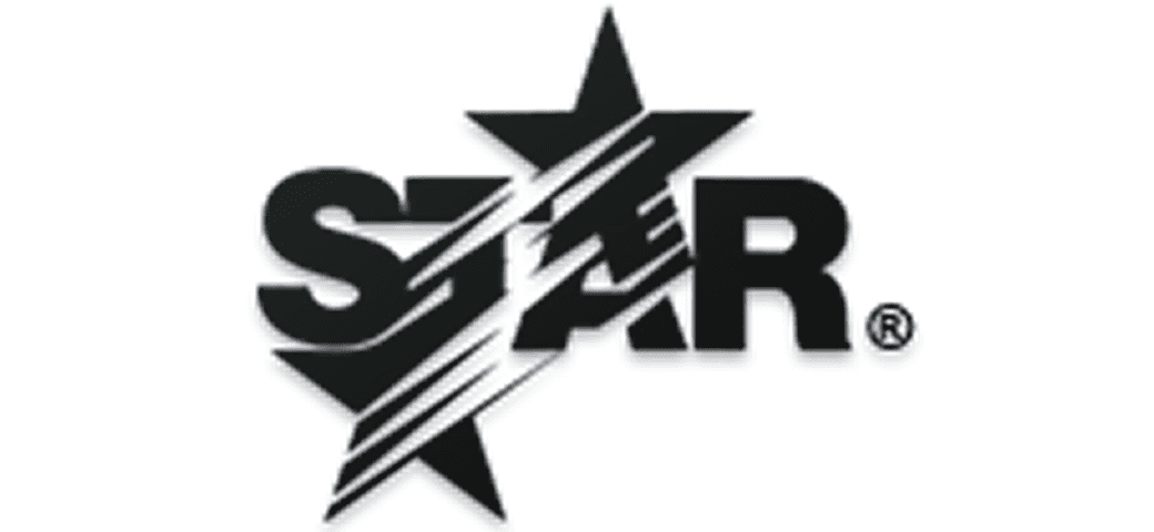 Black star-themed logo with stripes